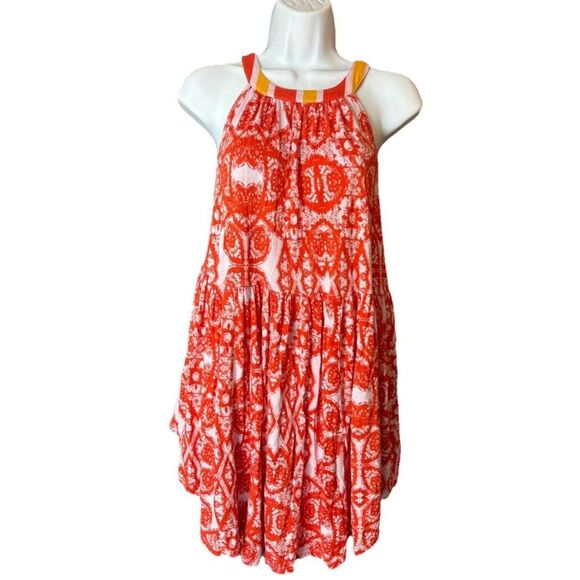 FREE PEOPLE Women’s Medium Orange Midsummer's Day Printed Halter Tank Tunic Top - Picture 9 of 9